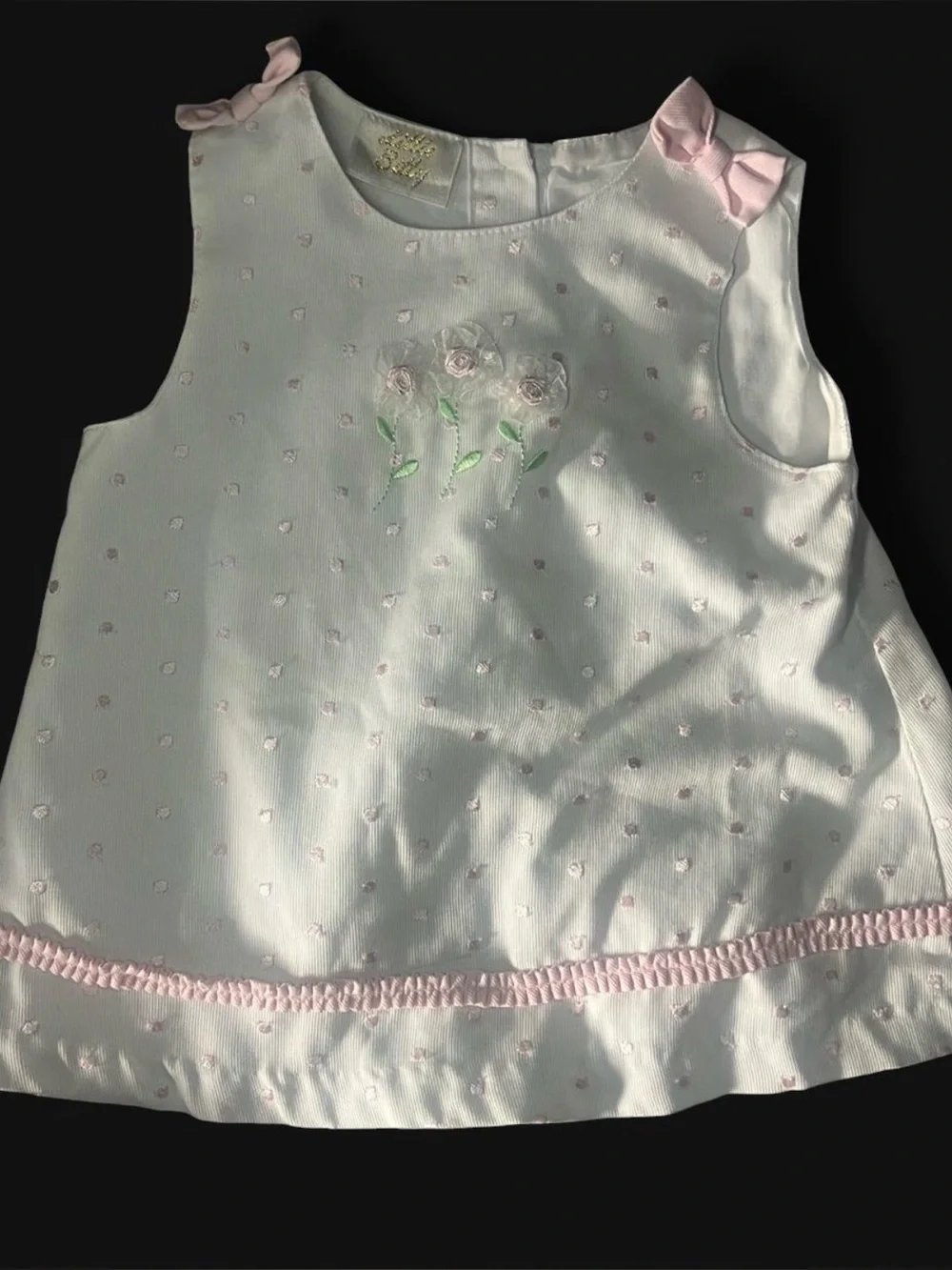 Baby Girl White Sleeveless Dress with Pink Accents
